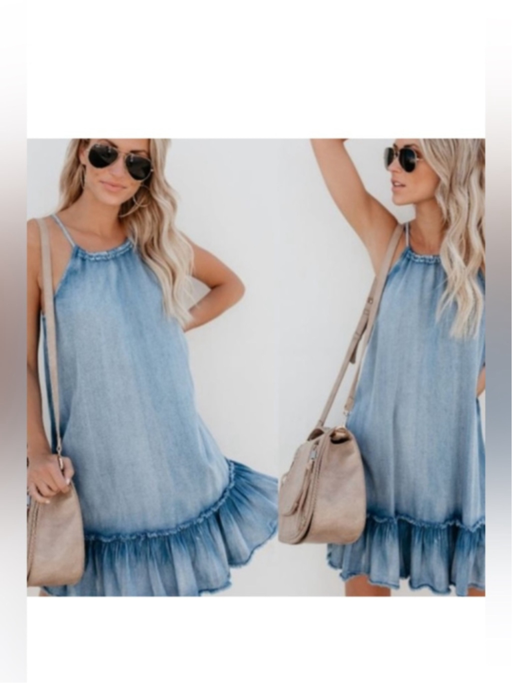 Light Blue Denim Ruffle Hem Sundress - Brand: